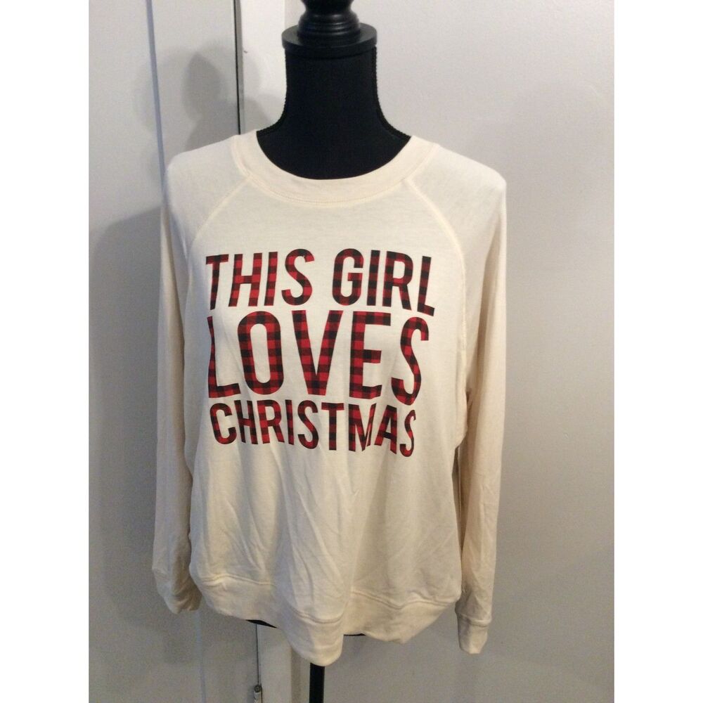 New NWT Altar'd State Cream Sweatshirt This Girl Loves Christmas Small
